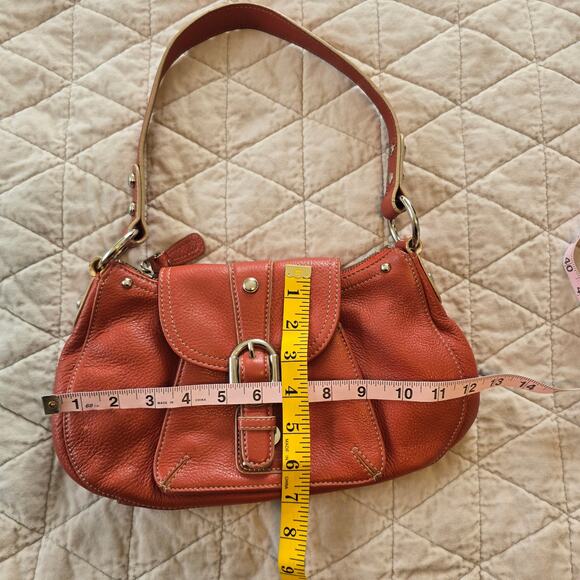 B Makowsky Shoulder Bag Rust Orange Pebbled Leather Silver Leopard Lining READ - Picture 14 of 16